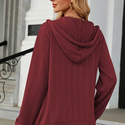 Drawstring Zip Up Long Sleeve Hoodie - MimiStylez