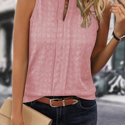 Solid Notched Sleeveless Blouse - MimiStylez