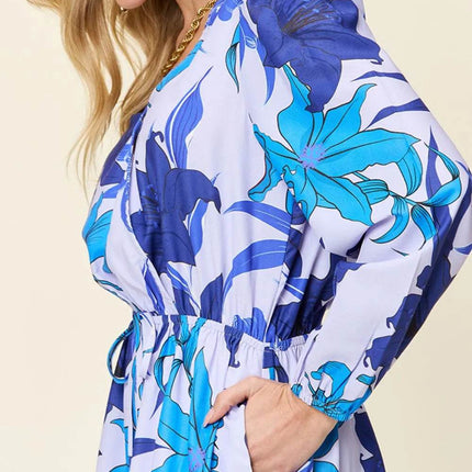 Double Take Full Size Floral Long Sleeve Romper with Pockets - MimiStylez