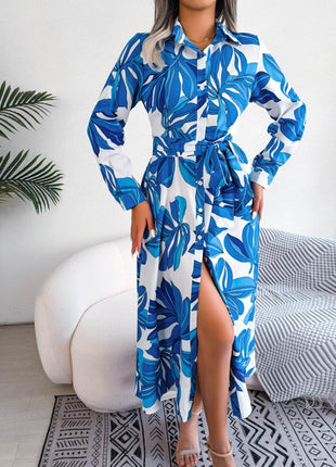 Tied Button Up Long Sleeve Dress - MimiStylez