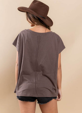 Ces Femme Fringe Detail Round Neck Short Sleeve Top - MimiStylez