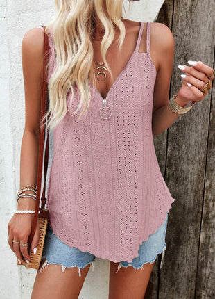 Eyelet V-Neck Double Strap Cami - MimiStylez