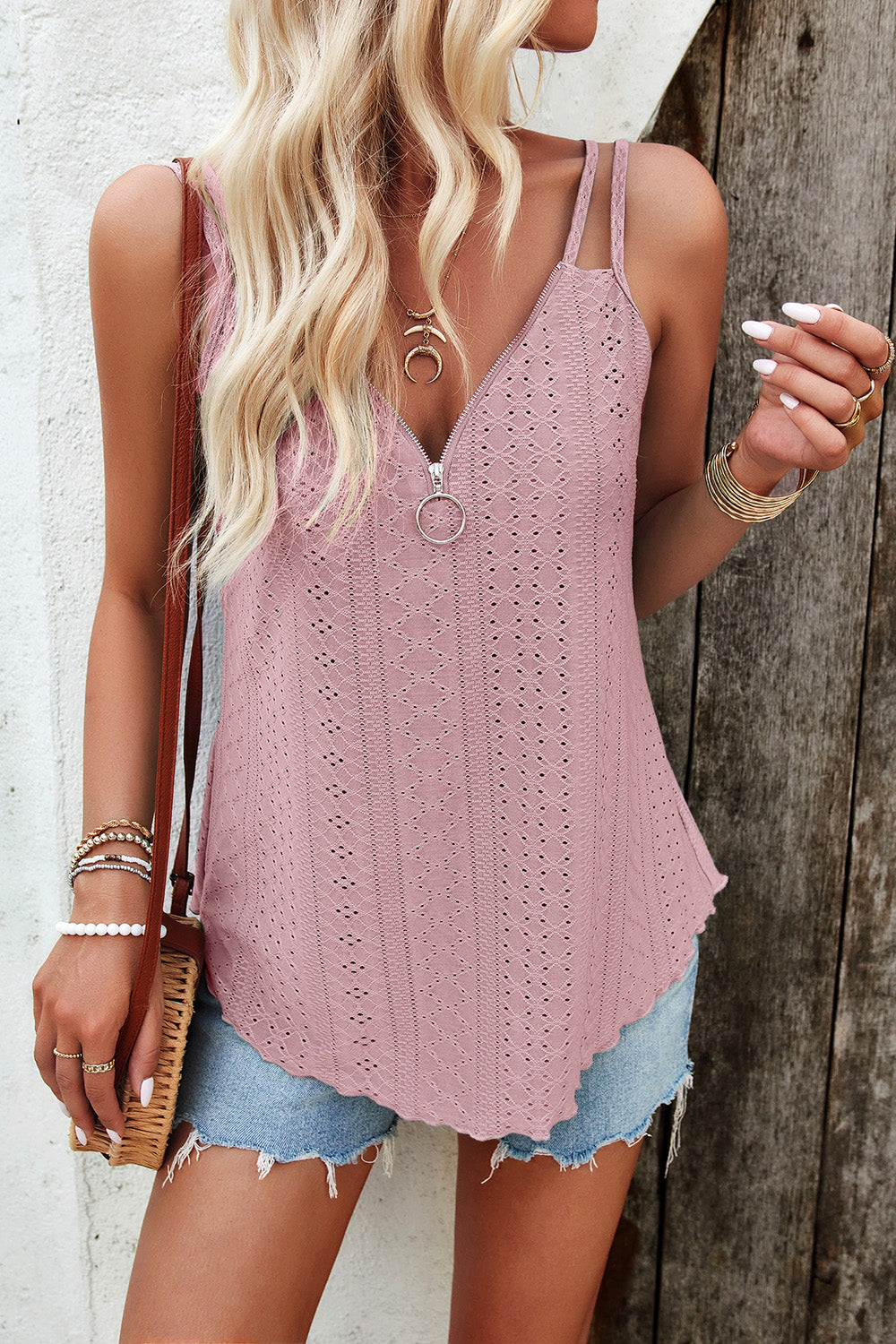 Eyelet V-Neck Double Strap Cami