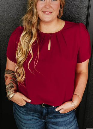 Plus Size Round Neck Short Sleeve Blouse - MimiStylez