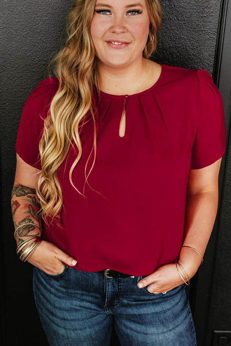 Plus Size Round Neck Short Sleeve Blouse - MimiStylez