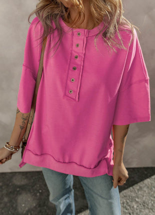 Half Snap Dropped Shoulder Sweatshirt - MimiStylez