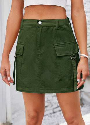 Pocketed Buttoned Denim Skirt - MimiStylez