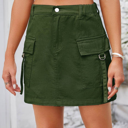 Pocketed Buttoned Denim Skirt - MimiStylez