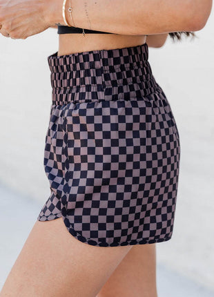 Checkered Elastic Waist Shorts - MimiStylez