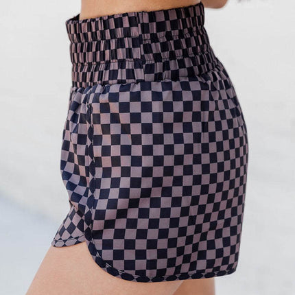 Checkered Elastic Waist Shorts - MimiStylez