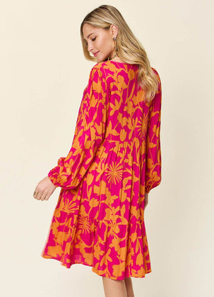 Double Take Full Size Printed Ruffle Hem Dress with Pocket - MimiStylez