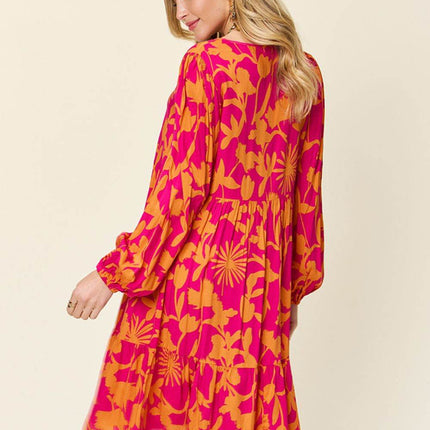 Double Take Full Size Printed Ruffle Hem Dress with Pocket - MimiStylez