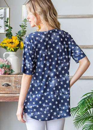 Heimish Full Size Short Sleeve Crisscross Star Babydoll Top - MimiStylez