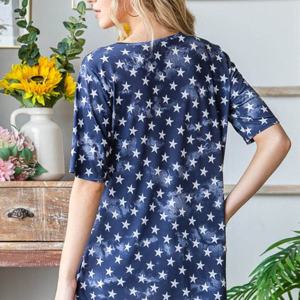 Heimish Full Size Short Sleeve Crisscross Star Babydoll Top - MimiStylez