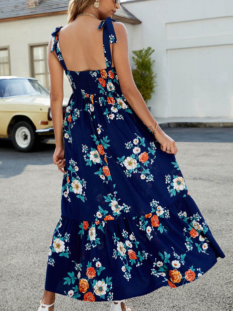 Floral Tie-Shoulder Sleeveless Dress - MimiStylez