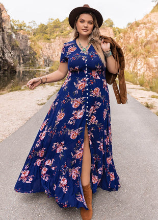 Plus Size V-Neck Maxi Dress - MimiStylez