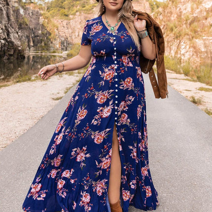 Plus Size V-Neck Maxi Dress - MimiStylez