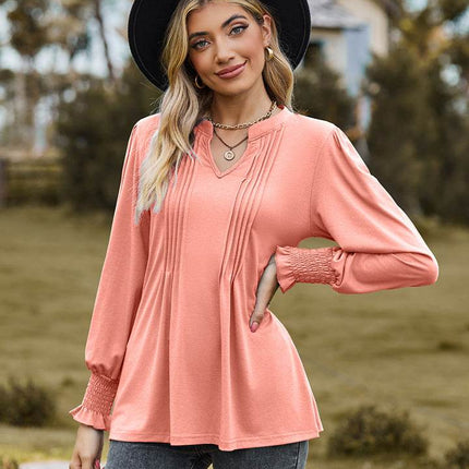 Notched Neck Flounce Sleeve Blouse - MimiStylez