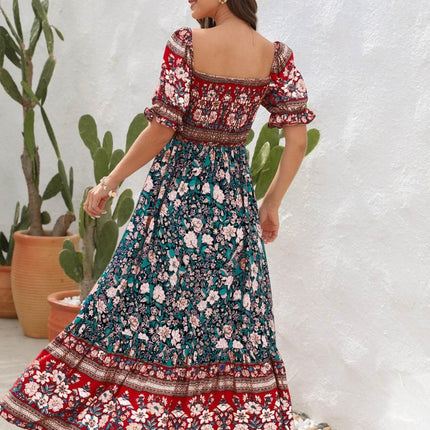 Floral Flounce Sleeve Midi Dress - MimiStylez