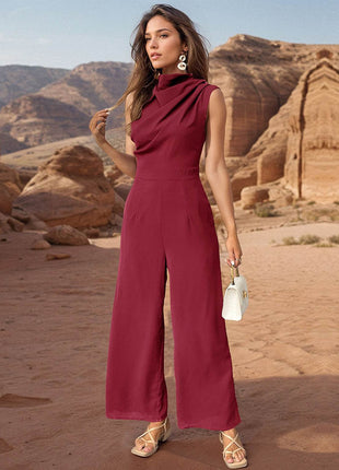 Ruched Mock Neck Sleeveless Jumpsuit - MimiStylez