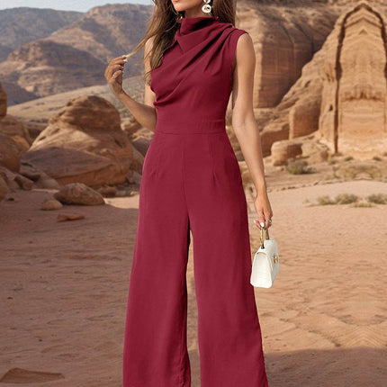 Ruched Mock Neck Sleeveless Jumpsuit - MimiStylez