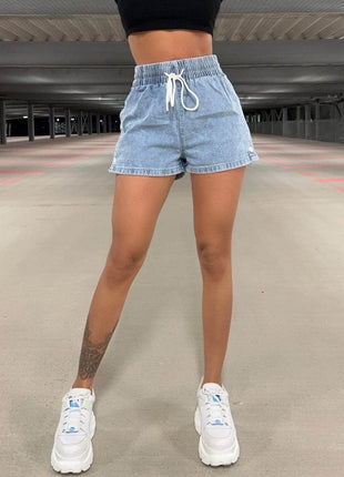 Drawstring High Waist Denim Shorts - MimiStylez