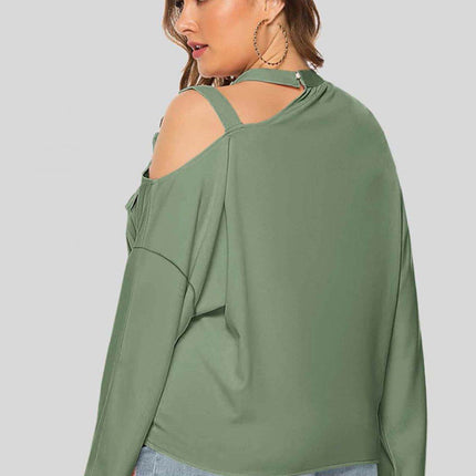 Plus Size Cold-Shoulder Tied Top - MimiStylez