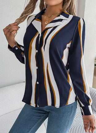 Printed Button Up Long Sleeve Shirt - MimiStylez