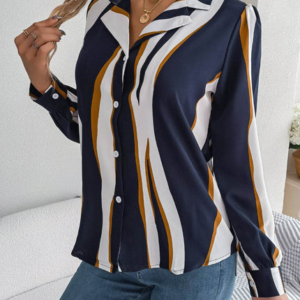 Printed Button Up Long Sleeve Shirt - MimiStylez