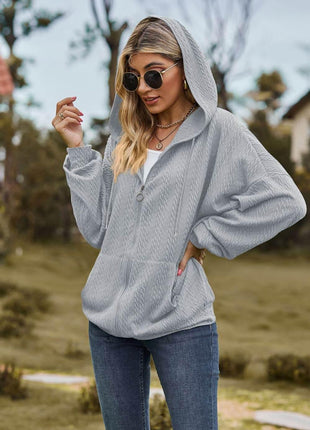 Cable-Knit Long Sleeve Hooded Jacket - MimiStylez