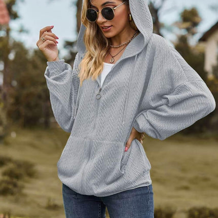 Cable-Knit Long Sleeve Hooded Jacket - MimiStylez