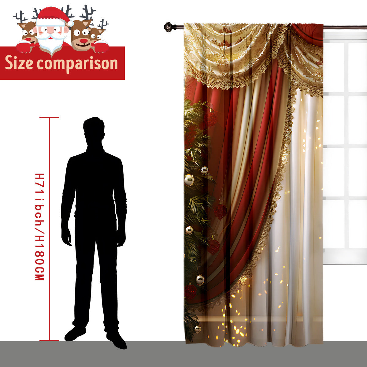 2PCs Christmas Curtain 3D Digital Printing