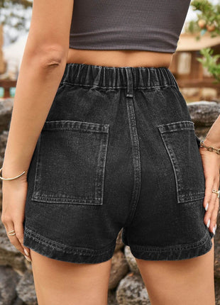 High Waist Denim Shorts with Pockets - MimiStylez