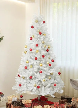 9FT White Unlit Christmas Tree With 2132 Branch Tips, Auto Open, Steel Base