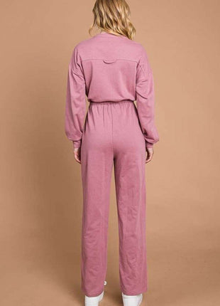 Culture Code Full Size Button Up Drawstring Waist Straight Jumpsuit - MimiStylez