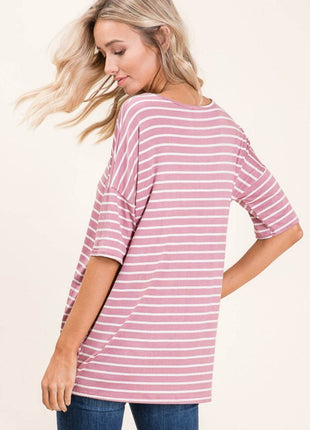 BOMBOM Striped Round Neck Half Sleeve T-Shirt - MimiStylez