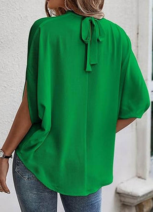 Tie Back Slit Half Sleeve Blouse - MimiStylez