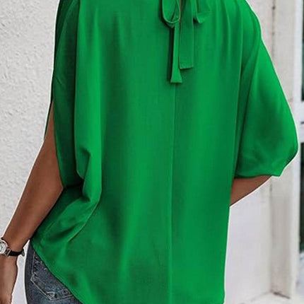 Tie Back Slit Half Sleeve Blouse - MimiStylez