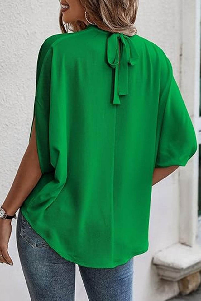 Tie Back Slit Half Sleeve Blouse - MimiStylez