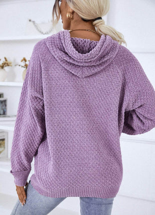 Texture Drawstring Long Sleeve Hooded Sweater - MimiStylez