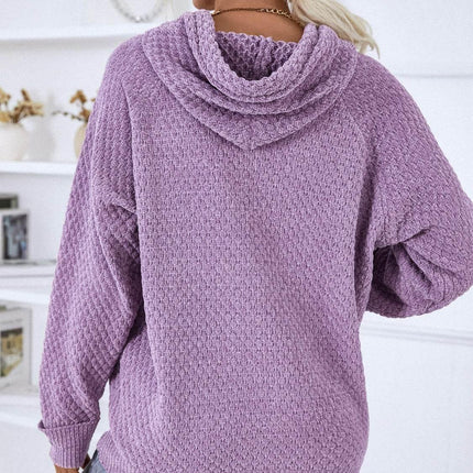 Texture Drawstring Long Sleeve Hooded Sweater - MimiStylez