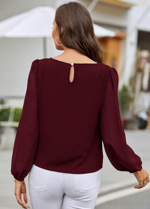 Round Neck Long Sleeve Blouse - MimiStylez