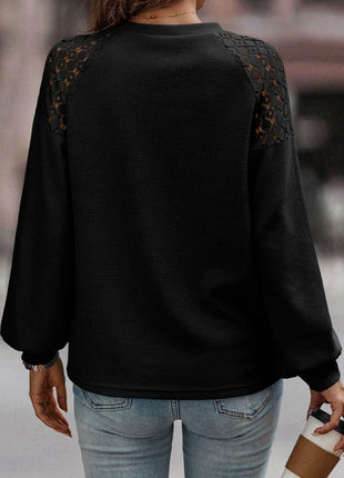 Lantern Sleeve Round Neck Blouse - MimiStylez