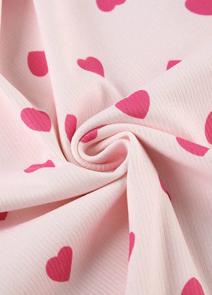 Heart Print Top and Shorts Loungewear Set - MimiStylez