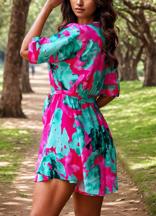 Printed Surplice Half Sleeve Romper - MimiStylez