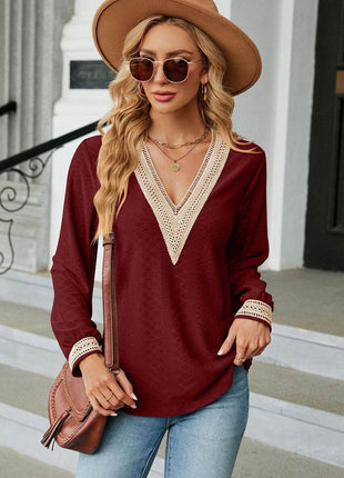 V-Neck Long Sleeve Blouse - MimiStylez