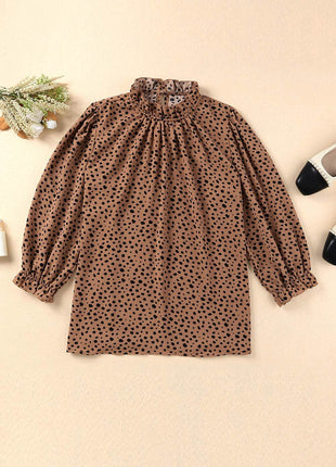 Animal Print Ruffle Collar Flounce Sleeve Blouse - MimiStylez