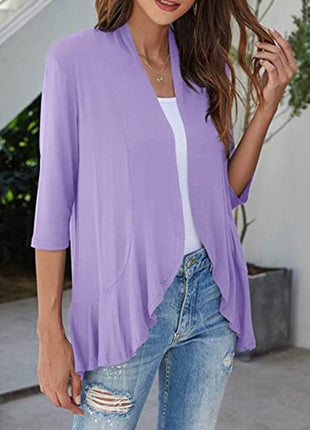 Open Front Three-Quarter Sleeve Cardigan - MimiStylez