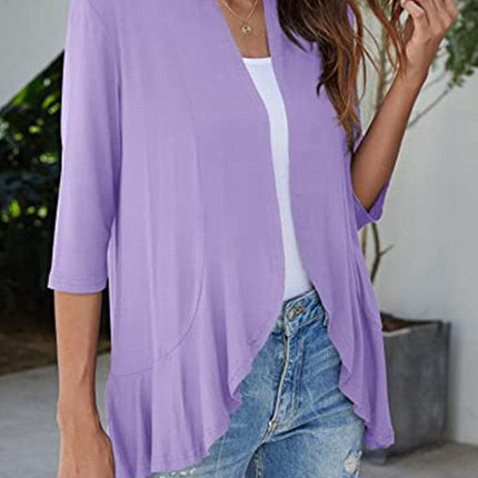 Open Front Three-Quarter Sleeve Cardigan - MimiStylez