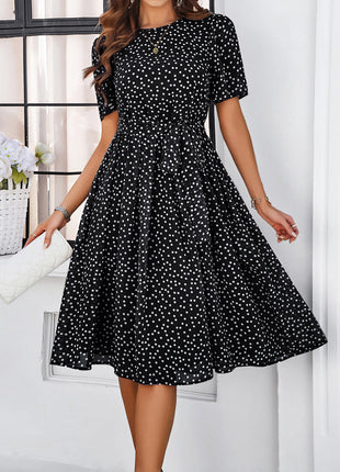 Printed Round Neck Short Sleeve Dress